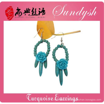 Bijoux Vintage Unique à la main Turquoise Pierre Floral Spike Boucles d&#39;oreilles